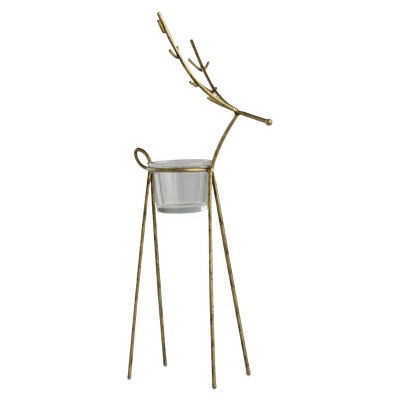 tagltd Gold Christmas Reindeer Large Tealight Candle Holder Tabletop Decor 5.62L x 4.25W x 13.39H inch.