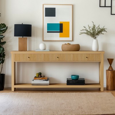 Hommoo 70.9 inch Console Table with 3 Drawers Oak