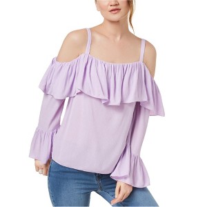 I.N.C International Concepts Womens Cold Shoulder Ruffled Pullover Blouse, Purple, X-Small - 1 of 1