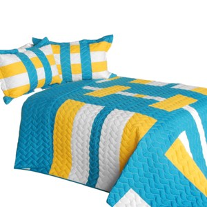 Slickblue Full/Queen Quilt Set, 100% TC Fabric Vermicelli Quilted Patchwork, Reversible, Multi Design & Color, 3pc - 1 of 4