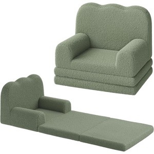 Kids Couch, 2-In-1 Convertible Teddy Fleece Fabric Toddler Sofa Chair, Soft Fold Out Couch Lounger, Comfy Children Sofa Bed for Playroom, Nursery - 1 of 4