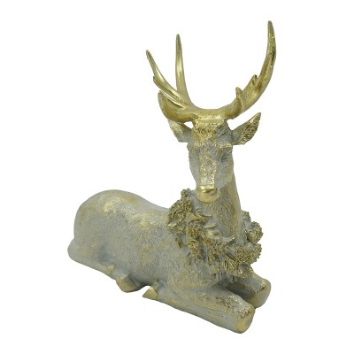 Transpac Resin Sitting Golden Reindeer Decor Decorative Object Animal Figurine for Christmas Gold Tabletop Indoor Use Holiday Decoration Gift Giving