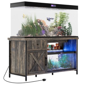 75 Gallon Aquarium Stand, Fish Tank Stand with Power Outlets & LED Light - Heavy Duty ReptileTank Stand With Storage Cabinet, Drawer & Shelf - Black - 1 of 4
