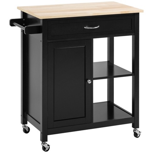 Homcom Rolling Kitchen Cart With Wood Top, Kitchen Island With Storage ...