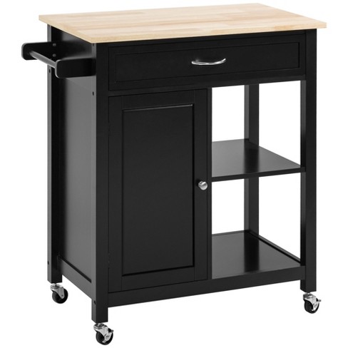 Homcom Triple-cabinet Kitchen Island On Wheels That Remove, Kitchen Storage  Cabinet With Drawers & Countertop, Rolling Utility Cart In Wood, Black :  Target