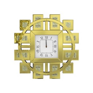 Large Wall Clock with Mirror Finishing Wall Decor Mirror Clock w/ Diamond Inlay - 1 of 4