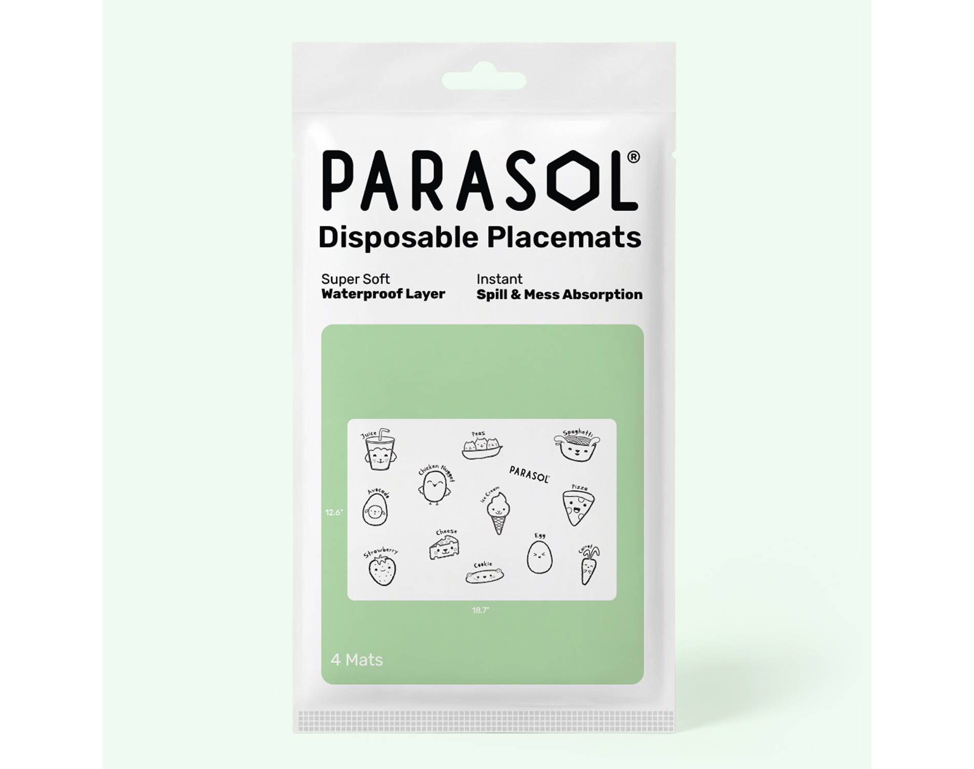 Parasol 4ct Disposable Placemats - White: Non-Toxic, Polypropylene, Printed, Food Theme