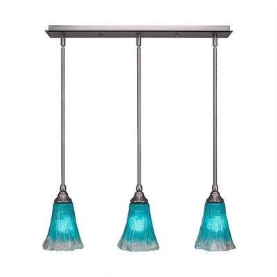 Toltec Lighting Any 3 - Light Chandelier in  Brushed Nickel with 5.5" Fluted Teal Crystal  Shade