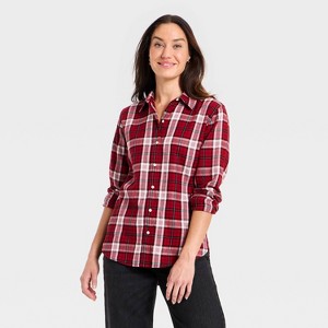 Women's Long Sleeve Collared Flannel Button-Down Shirt - Universal Thread™ - 1 of 3