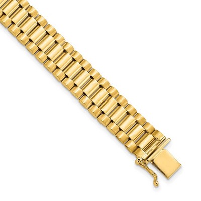 Black Bow Jewelry Mens 10mm 14k Yellow Gold Polished & Satin Panther Link Bracelet, 8 In