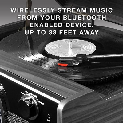 Gray Mid Century Modern Bluetooth Record Player with AM/FM Radio