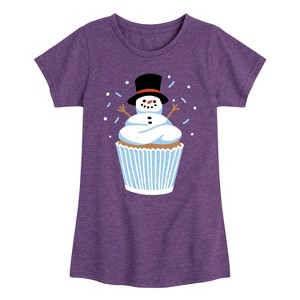 Girls' - Instant Message - Snowman Cupcake Fitted Short Sleeve Graphic T-Shirt - 1 of 4