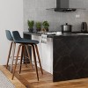 CAVINAS Linen/Faux Leather Counter Height Bar Stools Set of 2,Bent Wood Counter Stools with Chrome Footrest,Armless Barstools for Kitchen Island - 2 of 4