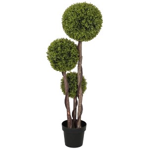 Aghana Digitals 35.5" Light Green Artificial Three-Ball Boxwood Topiary Tree - Pre-Potted Fake - 1 of 4