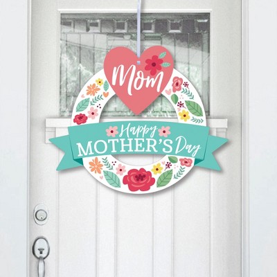 Big Dot of Happiness Colorful Floral Happy Mother's Day - Outdoor We Love Mom Party Decor - Front Door Wreath