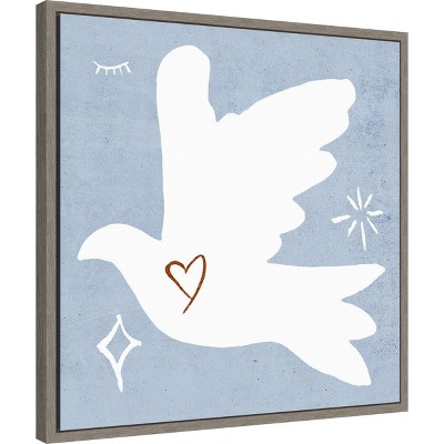 White Dove Christmas Canvas Print with Gray Frame