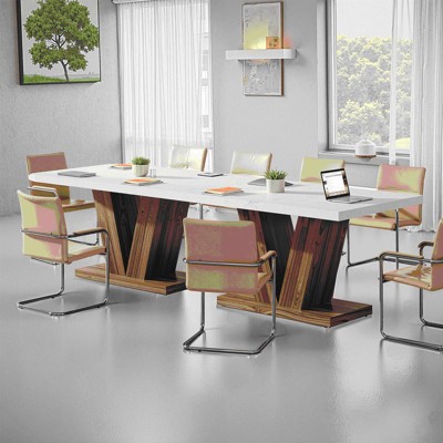 MAYEERTY 47" Dining Table, Farmhouse Wooden Kitchen Dinner Table with Duty Pedestal