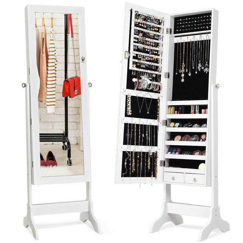 Costway Mirrored Jewelry Cabinet Armoire Storage Organizer Box Drawers, 1 of 11