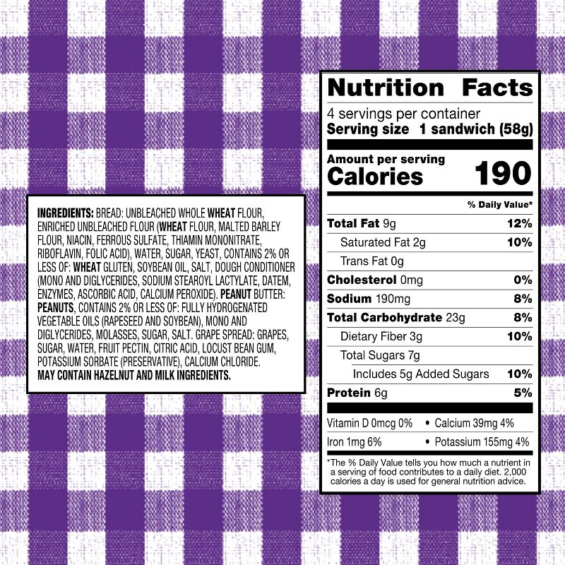 Smucker&#39;s Uncrustables Frozen  Whole Wheat Peanut Butter &#38; Grape Jelly Sandwiches - 8oz/4ct, 5 of 14