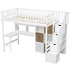 YOOCOZZ Twin Size Wood Loft Bed with Built-in Desk, LED, Storage Shelves, Cabinets and Staircase - 2 of 4