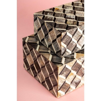Leela Brown and Ivory Bone Inlay Decorative Boxes, Set of 2