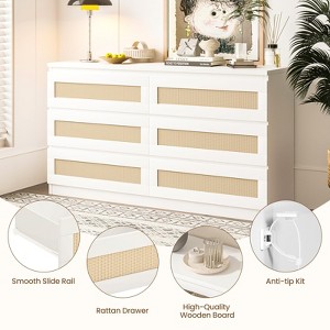 6 Drawer Double Dresser for Bedroom, Wide Chest of Drawers & Boho Dresser for Closet, Store Organizer for Bedroom, Living Room, Hallway, 47.24" - 1 of 4