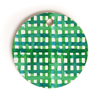 Angela Minca Watercolor green grid Cutting Board - Round