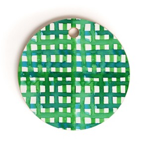 Angela Minca Watercolor green grid Cutting Board - Round - 1 of 3