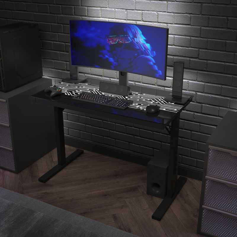 Flash Furniture Gaming Computer Desk with Color Changing LED Circuit Board Design Glass Desktop, 3 of 13