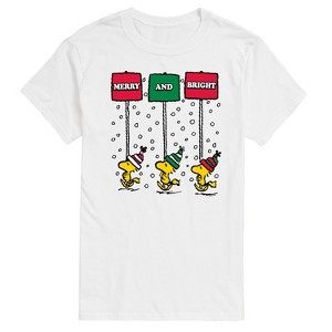 Men's - Peanuts - Woodstock Merry and Bright Holiday Signs Short Sleeve Graphic T-Shirt - 1 of 4