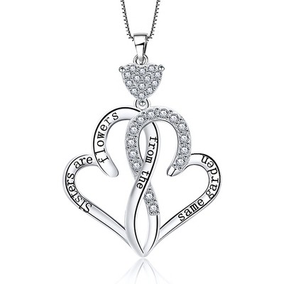Ginger Lyne Pendant Necklace for Women Sterling Silver Cz Sister Hearts