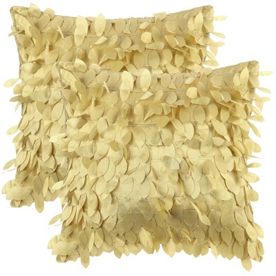 Unique Bargains Indoor Outdoor Solid 3D Sequins Leaf Color Throw Pillow Cover 2 Pcs