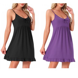 INSPIRE CHIC Women's Nightdress Soft Comfy Sleepwear Loungewear Nightgown Spaghetti Strap Scoop Nightdress - 1 of 4
