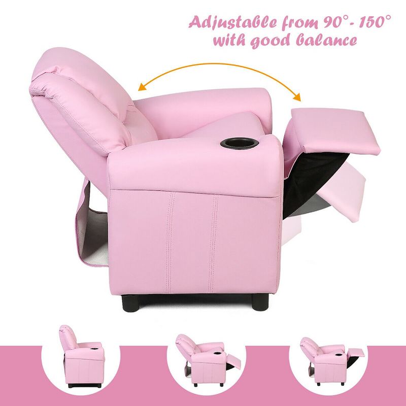 Costway Kids Recliner Armchair Children's Furniture Sofa Seat Couch Chair w/Cup Holder Pink, 5 of 11