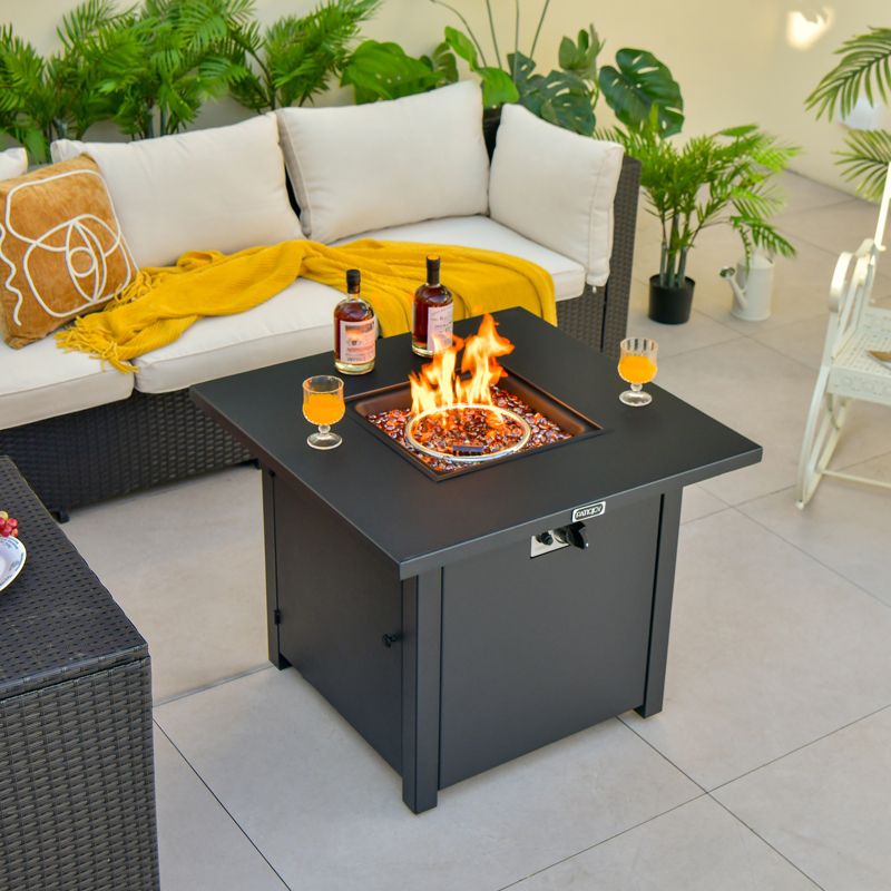 Tangkula 32 Inch Patio Propane Gas Fire Table 50,000 BTU Square Fire Pit Table w/ Fire Glasses & PVC Protective Cover, 3 of 11