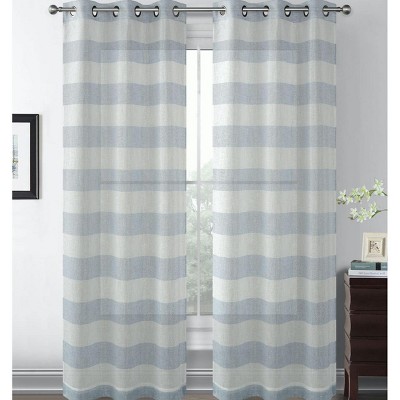 Kate Aurora Metallic Semi Sheer Rugby Striped Grommet Top Window Curtains