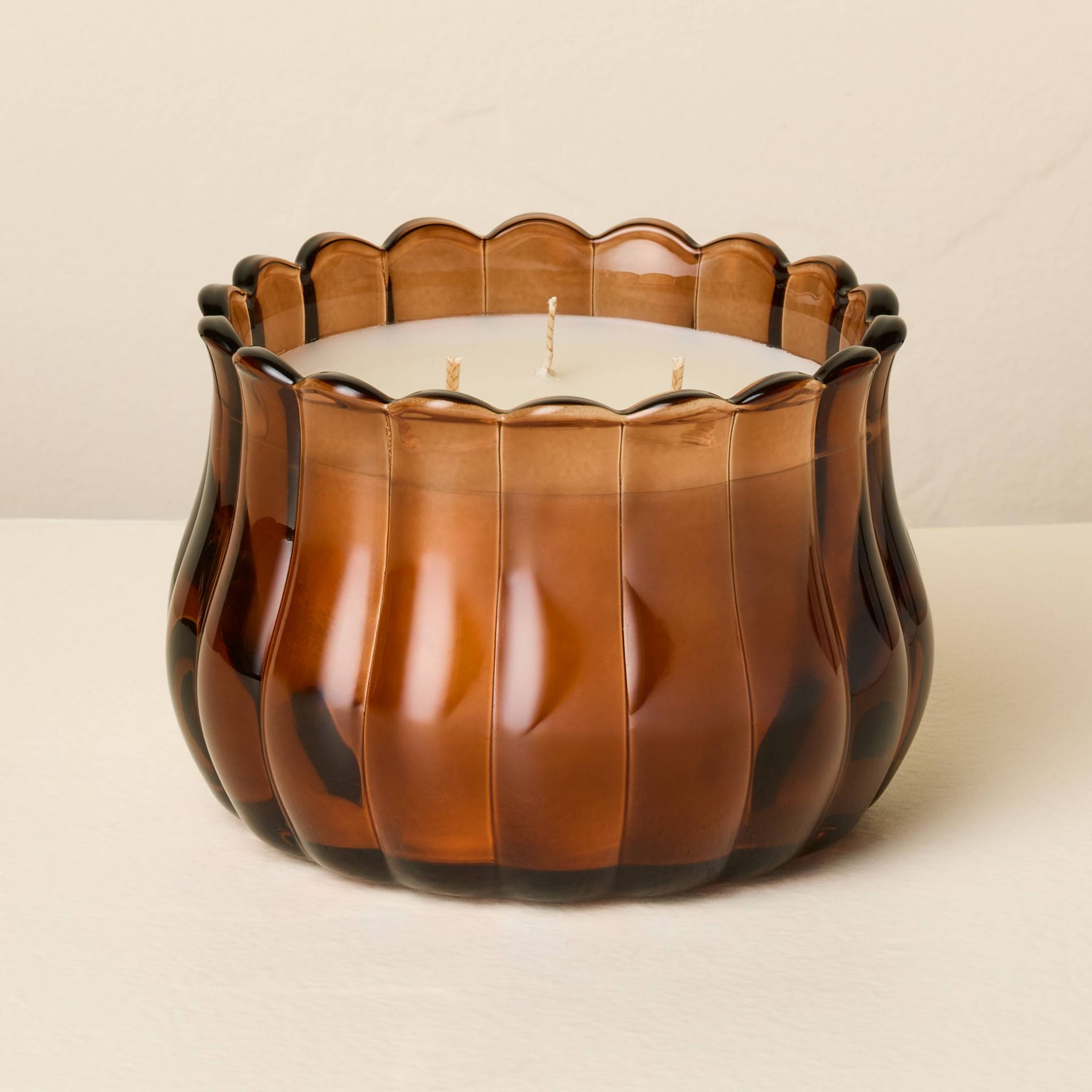 3 Wick Medium Scalloped Glass Smoked Apple Cider Jar Candle 12oz - Hearth & Hand™ with Magnolia