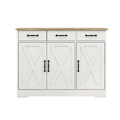 32 In. Farmhouse Buffet Cabinet Storage Sideboard with 3 Drawers and 3 Doors for Dining Living Room Kitchen Cupboard-White
