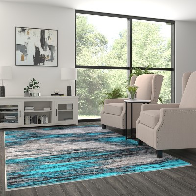 Modern Blue and Gray Tufted Synthetic 6' x 9' Area Rug