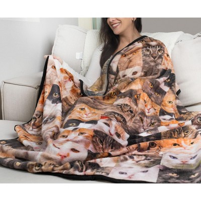 Cat Face Collage Fleece Throw Blanket 45 x 60 Inches