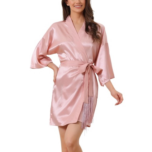 Cheibear Womens Floral Robes Pajama Bridal Party Short Tie Waist Satin  Bathrobe Light Pink Large : Target