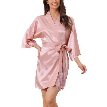 cheibear Womens Satin Robes Pajama Bridal Party Tie Waist Mini Bathrobe