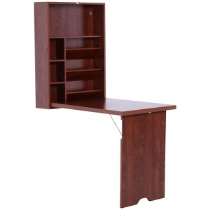 Wall Mounted Fold Out Convertible Desk-Function Floating Desk with Storage Shelf for Home Office - 1 of 4