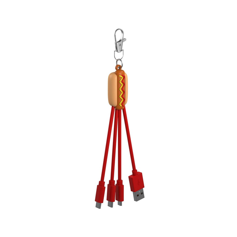 GEMS Novelty 'Hotdog' 3-in-1 Keychain Charging Cable: USB, Micro USB, USB-C Connections