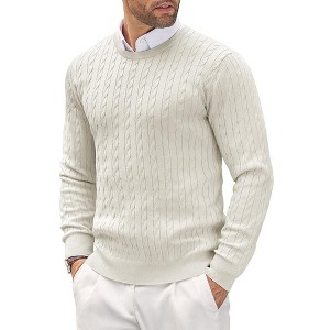 COOFANDY Men's Crewneck Knit Sweater Slim Fit Lightweight Casual Twist Patterned Cable Knitted Pullover - 1 of 4