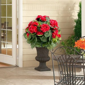 Set of 2 Artificial Topiary Ball Trees with Metal Stakes, 21.6" UV-Resistant PE Fake Plants with Begonia Flowers for Indoor/Outdoor Decor - 1 of 4