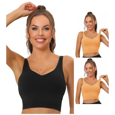 Allegra K Women's Workout Fitness Longline Wireless Padded Sports Bras Multicolored