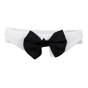 Doggie Design White Collar with Black Satin Bow Tie - 1 of 3