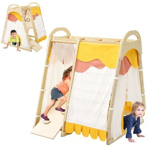 Toddler Indoor Gym Playset, 7-in-1 Wooden Jungle Gym with Monkey Bar, Tent, Rings, and Climbing Structure for Kids - 1 of 4