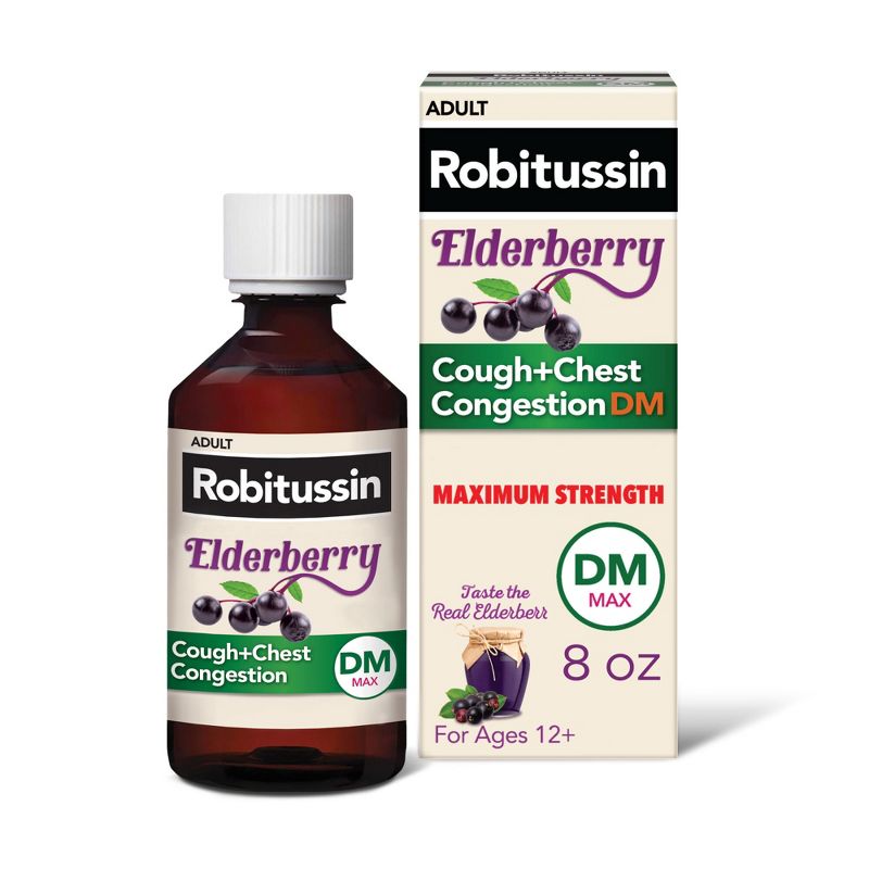 Robitussin Maximum Strength Cough and Chest Congestion Relief Syrup - Elderberry - 8.0 fl oz, 1 of 11